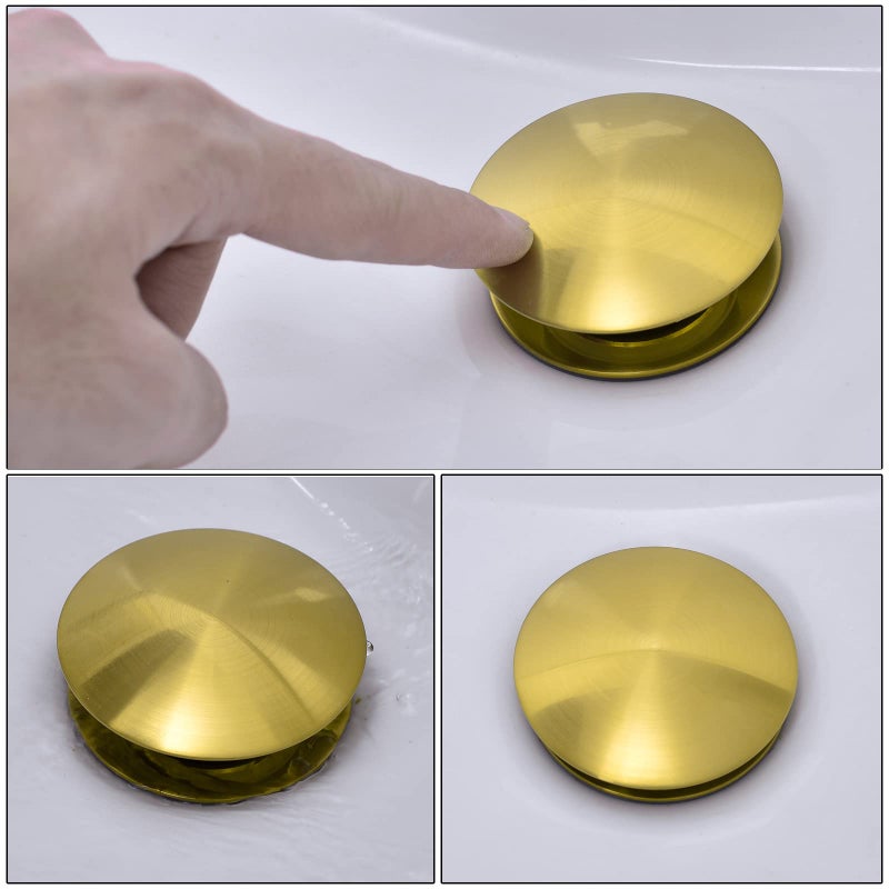 SWHYGER Pop Up Drain,Bathroom Sink Drain Stopper Bathroom Sink Without Overflow,Pop Up Drain Assembly with Detachable Strainer Basket,Anti-Explosion and Anti-Clogging Drain Strainer Brushed Gold,83606BG. - Image 2